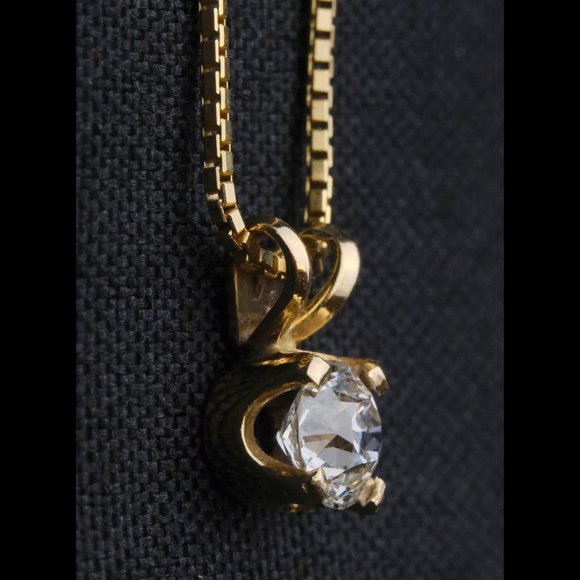 European-Cut Diamond Pendant on 14k Gold Chain - Picture 7 of 12